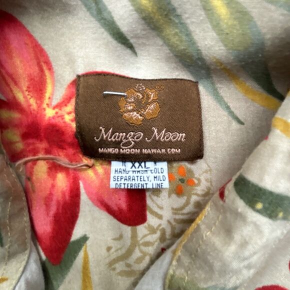 Mango Moon Shirt Men XXL Beige Button Up Floral Print Hawaiian Hibiscus - Picture 6 of 12
